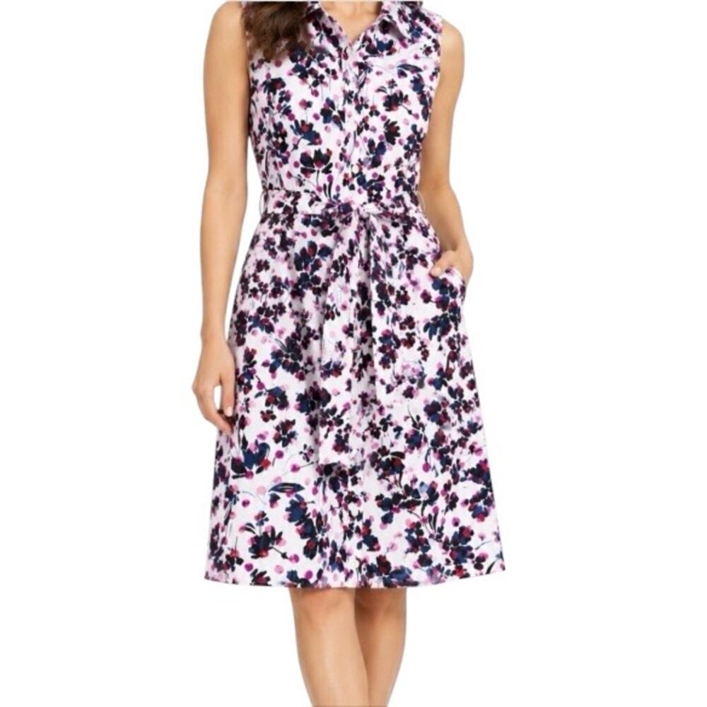 Banana Republic Floral Print Tie Waist Sleeveless Shirt Dress Size 2
